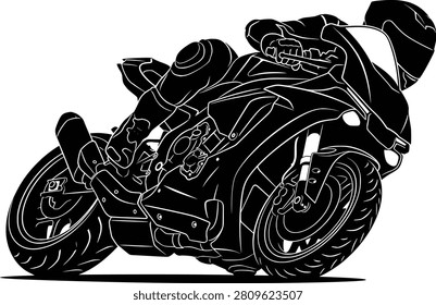 Front side view silhouette of a fast sportbike motorcycle illustration