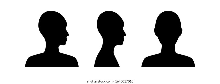 Front and side view silhouette of a head. Anonymous gender neutral face avatar