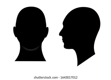 Front and side view silhouette of a man head. Anonymous male person avatar.
