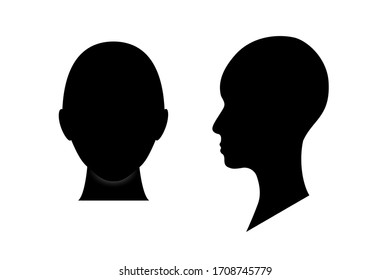 Front And Side View Silhouette Of A Teenager Head. Anonymous Gender Neutral Person Avatar