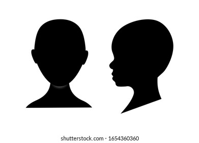 Front And Side View Silhouette Of A Toddler Head. Anonymous Baby Face Avatar.