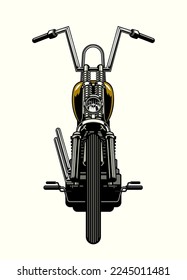 Vista frontal lateral de la motocicleta de helicóptero de época