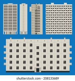 Front and side views of block houses