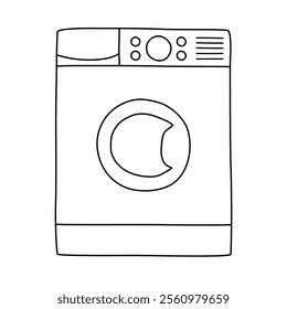 Front side of Washing machine or Cloth dryer, doodle style flat vector outline for coloring book