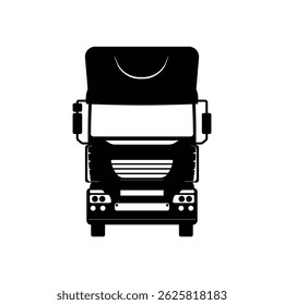 Front silhouette icon of a big truck for graphic use