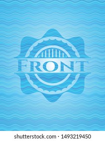Front sky blue water wave emblem. Vector Illustration. Detailed.