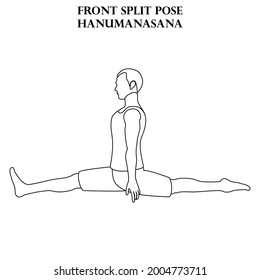 Front split pose yoga workout. Hanumanasana. Man doing yoga illustration outline on the white background. Vector illustration