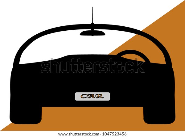 A front of sports car silhouette design on an\
orange and white background