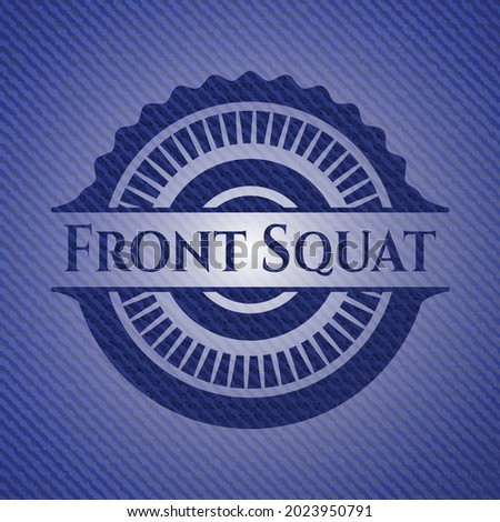Front Squat badge with denim background. Vector Illustration. Detailed. 