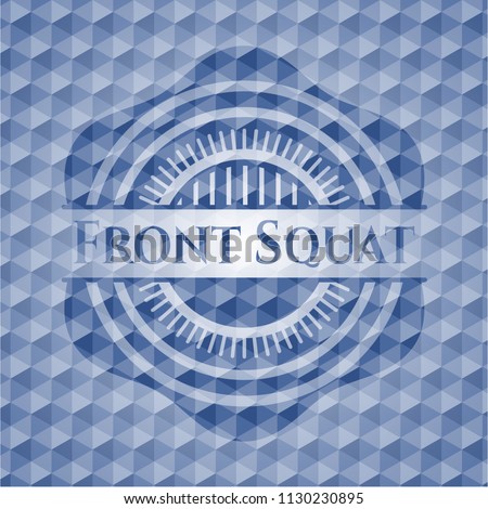 Front Squat blue emblem or badge with abstract geometric pattern background.