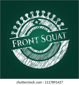 Front Squat chalk emblem written on a blackboard