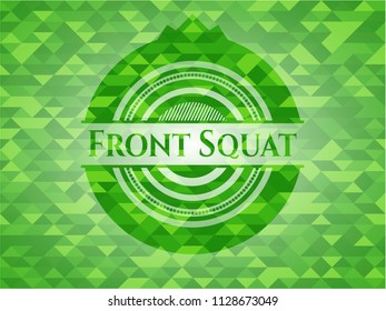Front Squat green emblem. Mosaic background