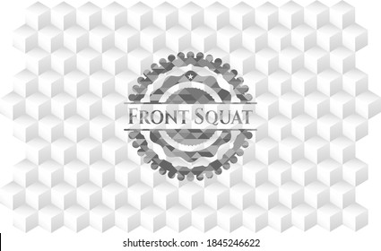 Insignia gris del asiento delantero con fondo blanco del cubo geométrico. 