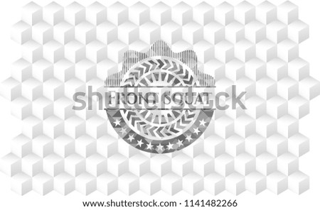 Front Squat grey emblem. Retro with geometric cube white background