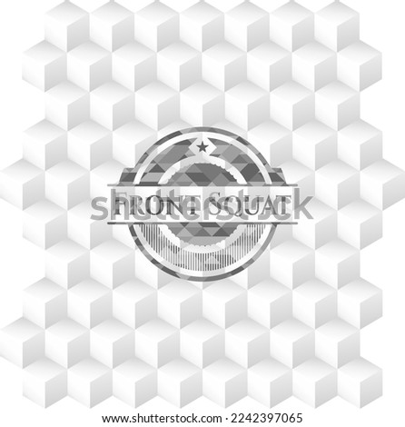 Front Squat grey icon or emblem with geometric cube white background. 