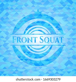 Front Squat light blue emblem. Mosaic background