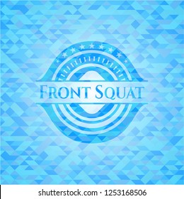 Front Squat realistic light blue emblem. Mosaic background