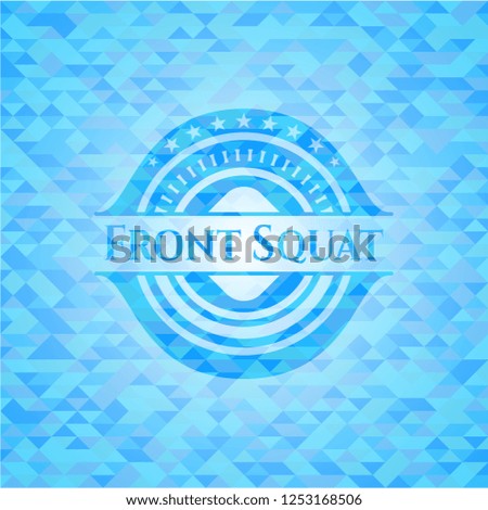 Front Squat realistic light blue emblem. Mosaic background