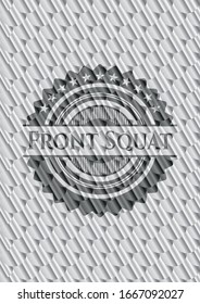 Front Squat silver color emblem or badge. Scales pattern. Vector Illustration. Detailed.
