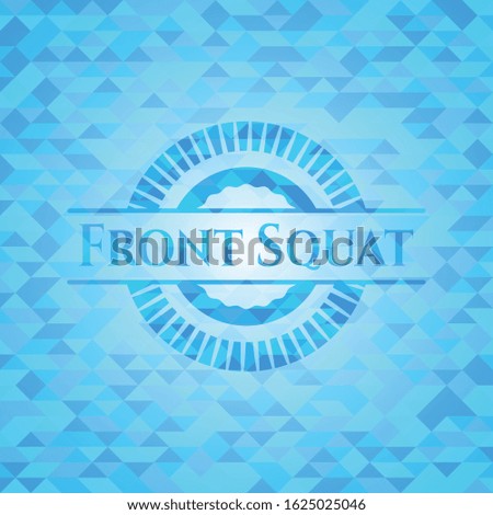 Front Squat sky blue emblem. Mosaic background
