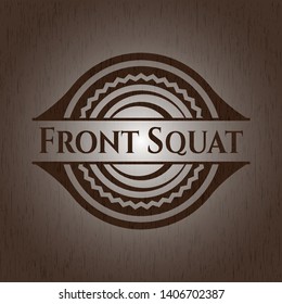Front Squat wooden emblem. Vector Illustration.