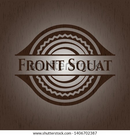 Front Squat wooden emblem. Vector Illustration.
