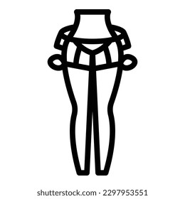 Vector de contorno de icono de medias delanteras. Pata de compresión. Mujer varicosa