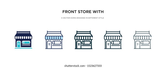 front store with awning icon in different style vector illustration. two colored and black front store with awning vector icons designed in filled, outline, line and stroke style can be used for