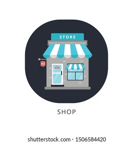 Front Store Flat Design Icon Vector