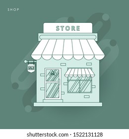 Front Store Flat Design Icon Vector. Concept of line icon with green theme