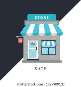 Front Store Flat Design Icon Vector. Concept of flat icon