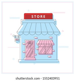 Front Store Flat Design Icon Vector.