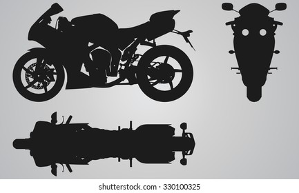 Front, top and side bike projection. Flat illustration set for designing motorbikes icons