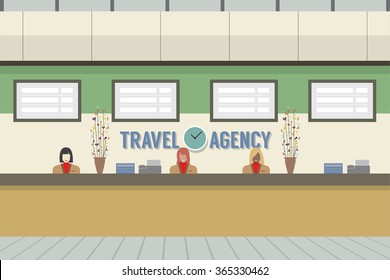 Front Of Travel Agency Counter Vector Illustration