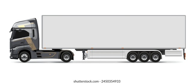 Front truck side view man Vector white daf auto Cargo empty blank grey big large box car new euro Italy work haul fuso motor fast express send sending actros ship giga factory hybrid eco zero emission