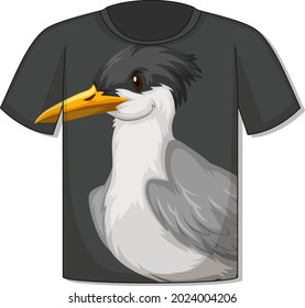 Delantera de la camiseta con ilustración de la plantilla de pájaro
