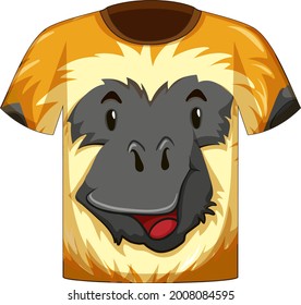 Delantera de la camiseta con la cara de la ilustración de patrón gibbon