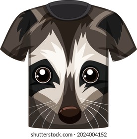 Front of t-shirt with face of raccoon pattern  illustration