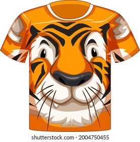 Front of t-shirt with face of tiger pattern illustration