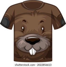 Front of t-shirt with faceof beaver pattern illustration