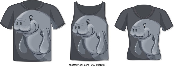 Front of t-shirt with manatee template illustration