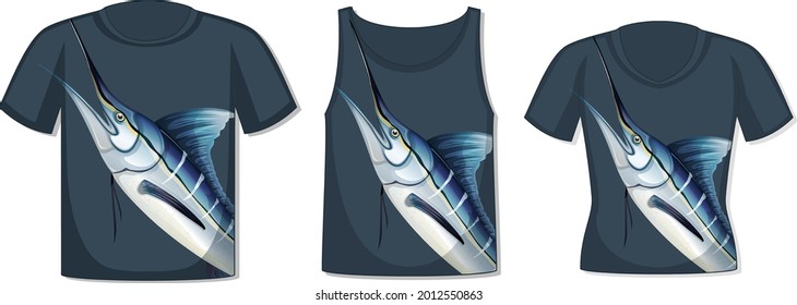 Front of t-shirt with marlin fish template illustration