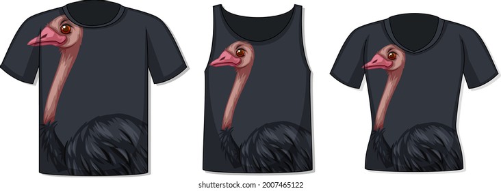 Front of t-shirt with ostrich template illustration