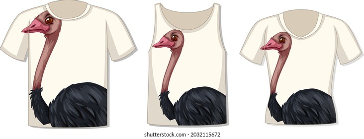 Front of t-shirt with ostrich template illustration