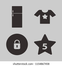 front vector icons set. with fridge, hotel five stars, lock and t shirt star in set
