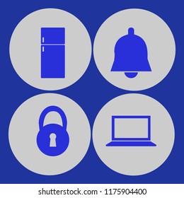 front vector icons set. with fridge, lock, laptop and bell in set