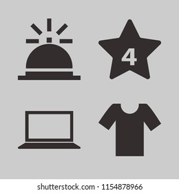 front vector icons set. with hotel four stars, bell, laptop and t shirt in set