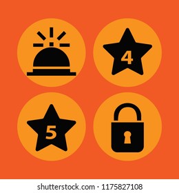 front vector icons set. with hotel four stars, bell, lock and hotel five stars in set