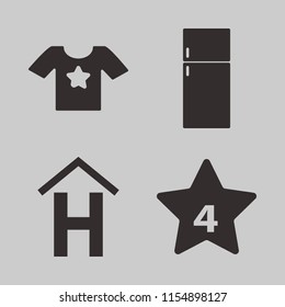 front vector icons set. with t shirt star, hotel sign, fridge and hotel four stars in set