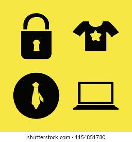 front vector icons set. with tie, lock, t shirt star and laptop in set